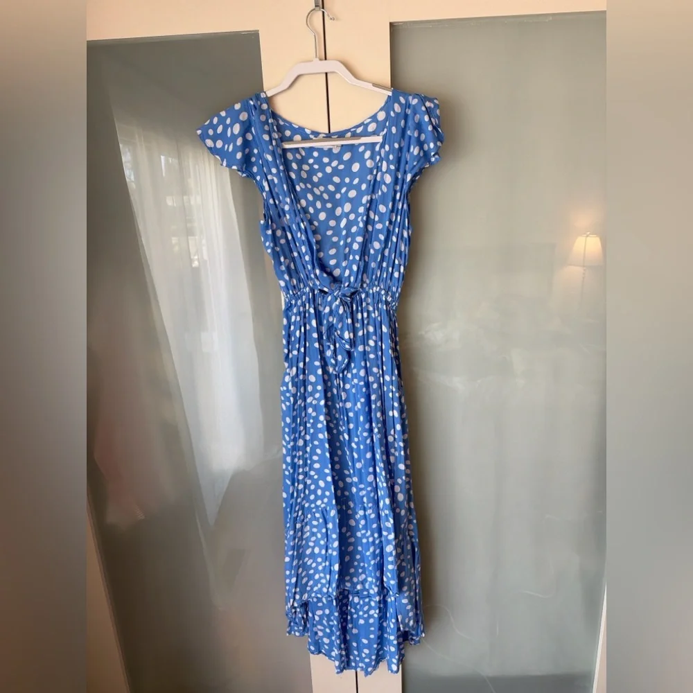 Tiare Hawaii Blue Polka Dot Midi Dress With Pockets – Resort Style - Picture 4 of 9